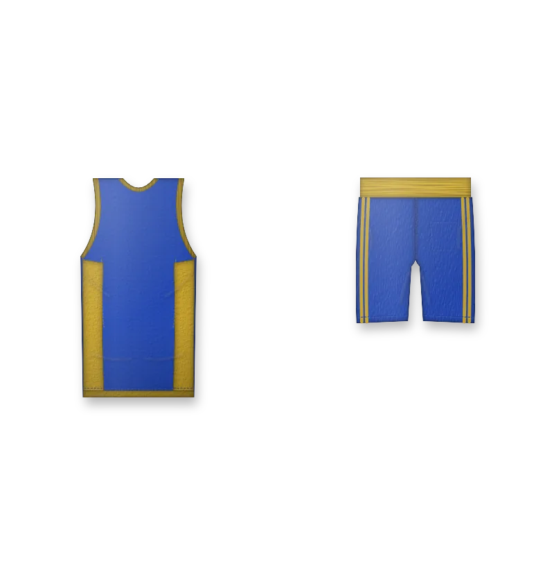 Basketball kit royal blue and gold with number 23 on the front (back view, design mockup)