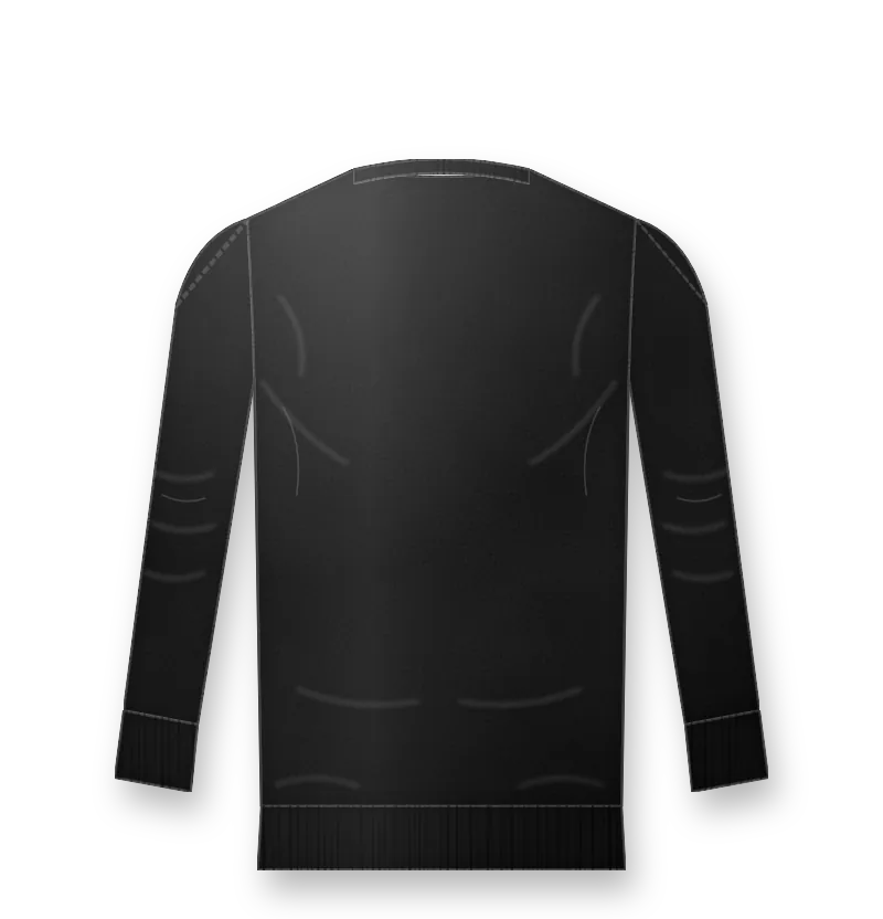 Black heavyweight pullover hoodie with white logo on the chest (back view, design mockup)