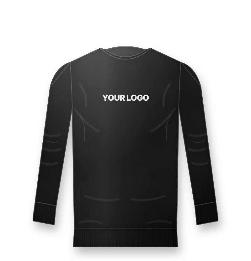 Black heavyweight pullover hoodie with white logo on the chest (front view, design mockup)