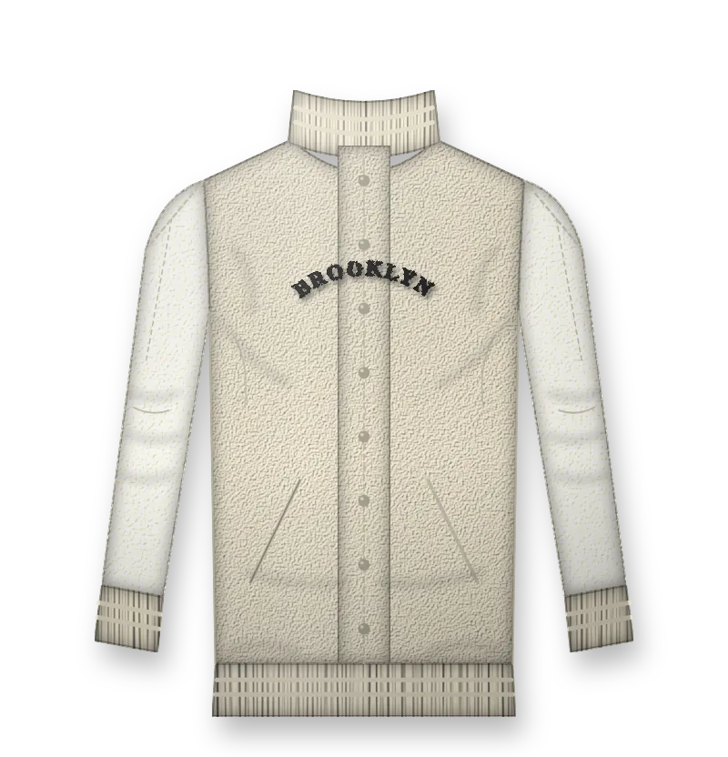 Cream vintage sweatshirt with arched varsity text BROOKLYN across the chest (front view, design mockup)