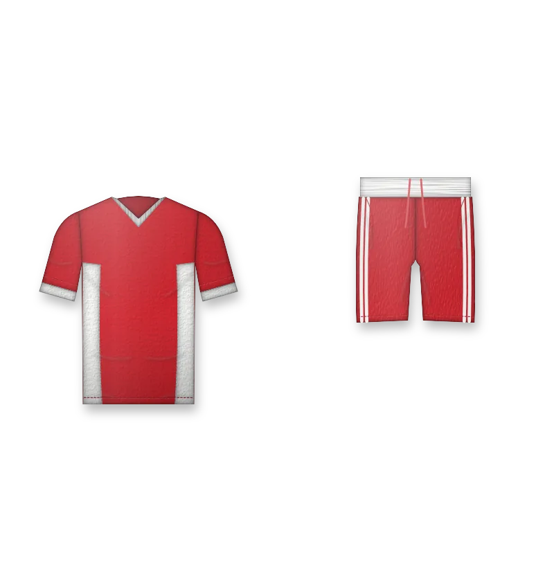 Custom football kit in red with white side panels (design mockup)