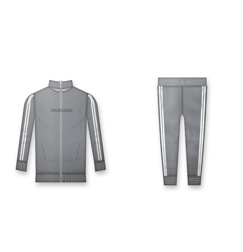Grey tracksuit with tonal embroidery on the chest (front view, design mockup)