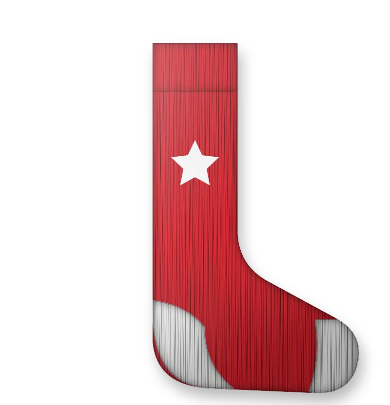 Red socks with white heel and toe and white star on the leg (front view, design mockup)
