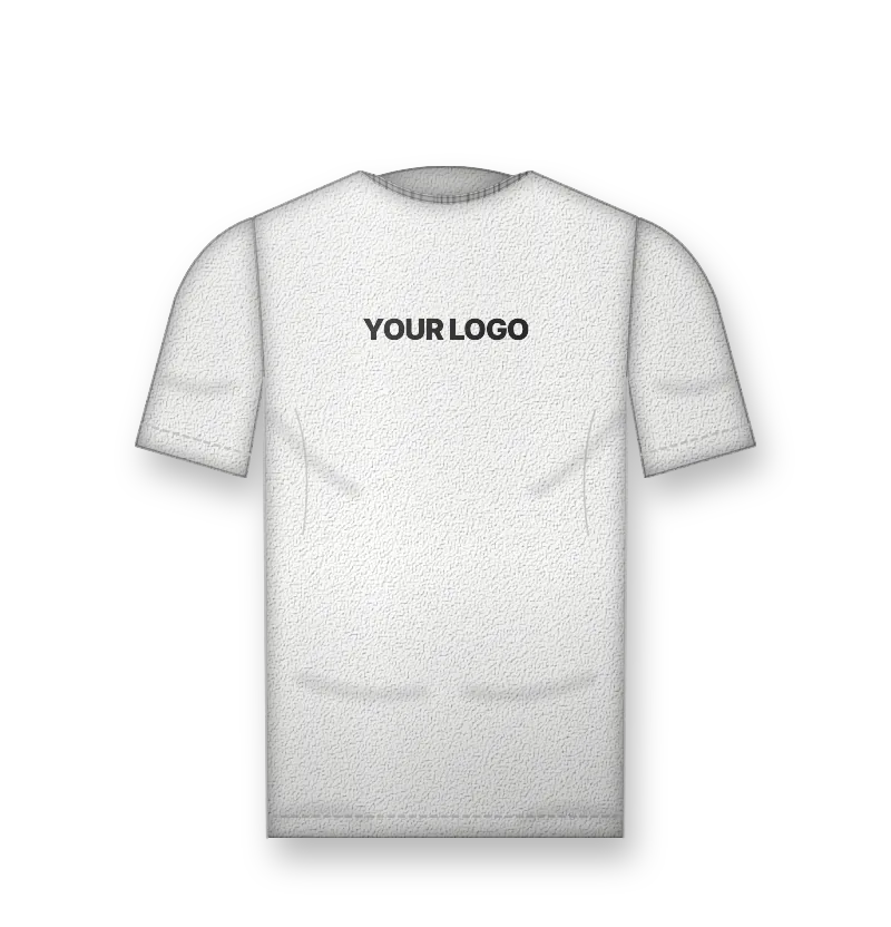 White oversized t-shirt with black logo print on the chest (front view, design mockup)