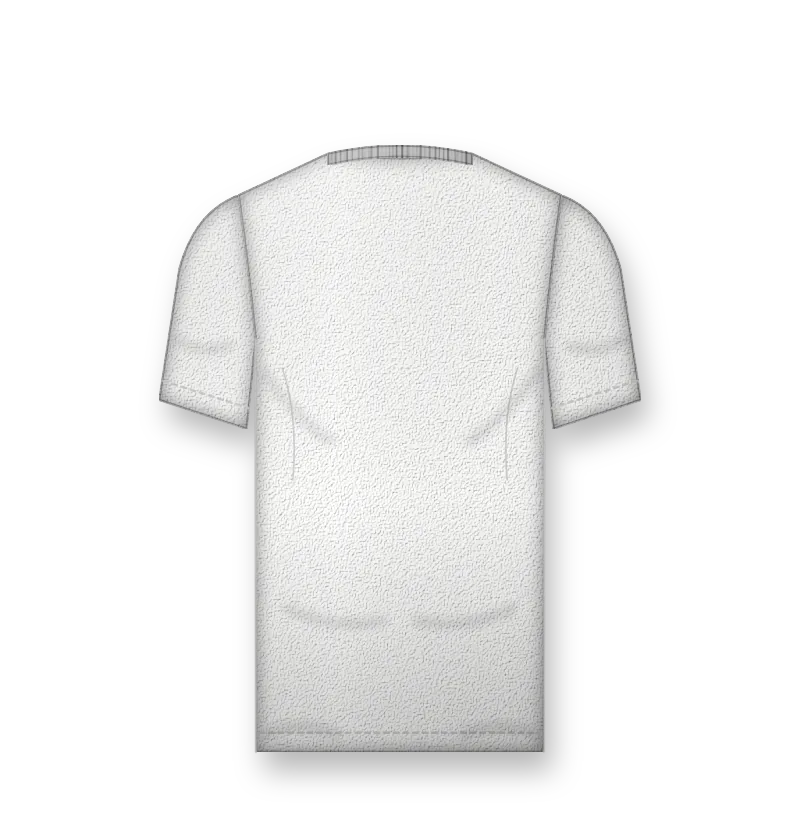Women's fitted white t-shirt with black logo print on the chest (back view, design mockup)